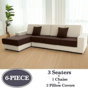 Sanmadrola Waterproof Couch Cushion Cover for Sectional Sofa,Slipcover Stain Resistant High Elasticity Wear-Resistant Striped Sofa Cover,Brown 3 Piece Set +1 Chaise for Furniture, Children, Pets