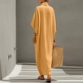 thumbnail image 6 of Hvogkswy Cotton Linen Dress for Women Solid Mock Neck Half Button Maxi Dresses Batwing Sleeve Pockets Loose Flowy Casual Summer Dresses, 6 of 8