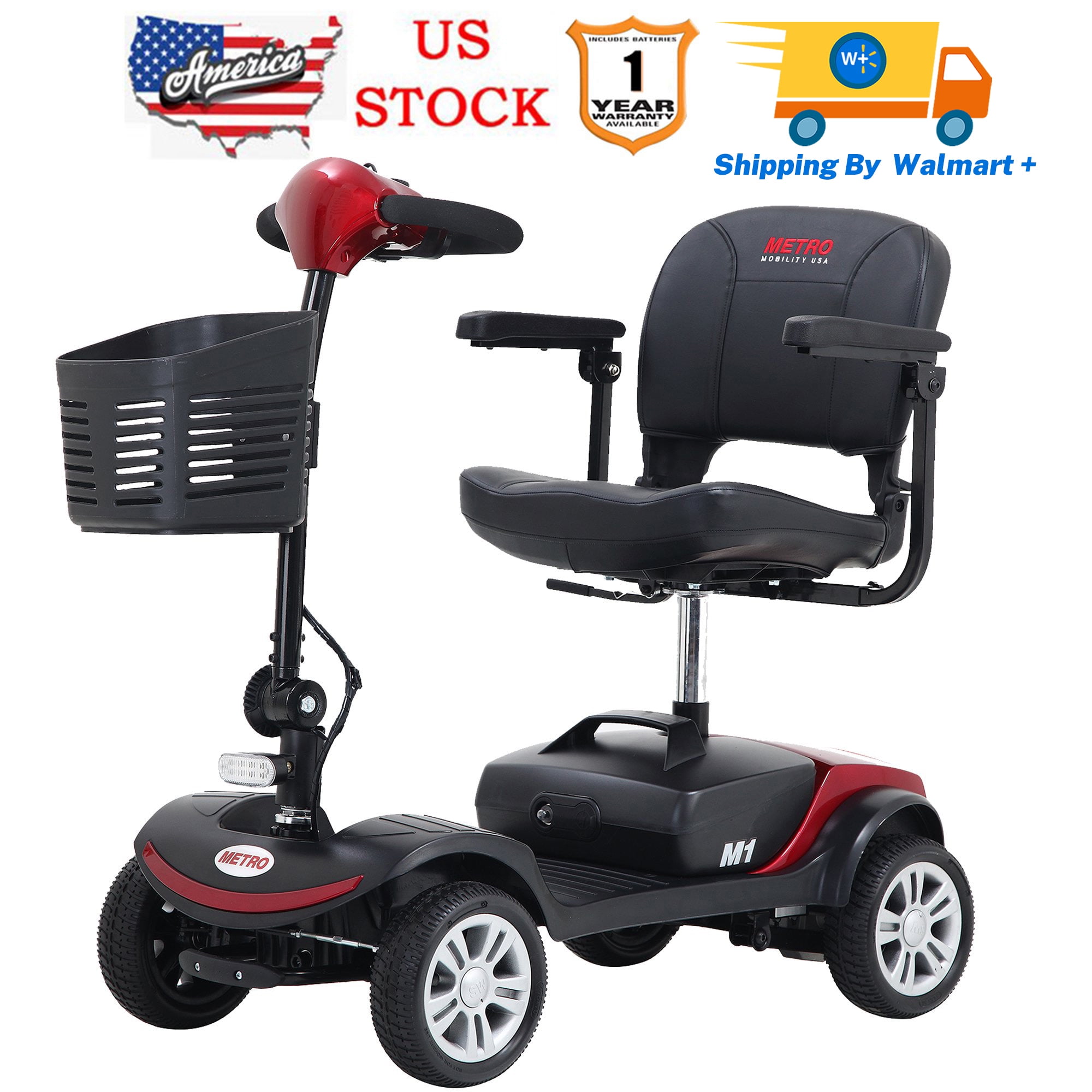 Outdoor Mobility Scooter for Senior, Heavy Duty Scooters with 4 Wheel, Sliding Swivel Seat with Flip-Up Armrests for Adults, Easy Assembly, 300lbs, Red, SS132 - Walmart.com
