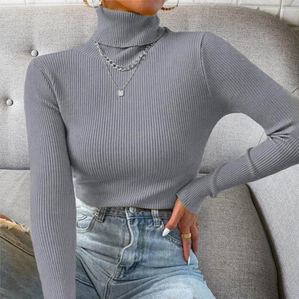 Pull Femme Col Roulé Hiver - Côtelé Léger Et Chaud - Tissu Doux - Manches Longues - Style Décontracté Élégant - Plusieurs Couleurs - 7