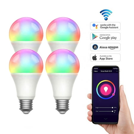 Winter Savings Clearance! Cbcbtwo Smart Home Lighting Bulbs Multicolor Dimmable Smart WiFi Light Bulb 9W 800LM E26 Base Compatible with Bluetooth Wifi Alexa Google Home Assistant - 4 Pack