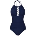 thumbnail image 3 of Firpearl Women's One Piece Swimsuits High Neck Cutout Ruched Tummy Control Swimwear, 3 of 7