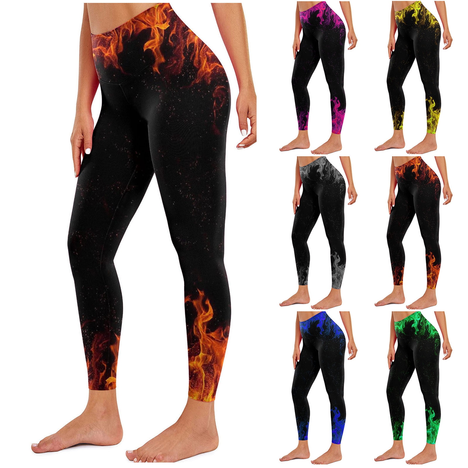 QATAINLAV Leggings for Women, Flame Print High Waisted Workout Leggings for Women Seamless Butt Lifting Legging 2024 Tummy Control Soft Yoga Pants Licras Deportivas de Mujer Blue XL