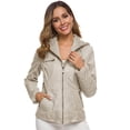 thumbnail image 4 of Chaqueta Springrain de piel sintética para moto motera con capucha para mujer, color albaricoque, 4 of 7