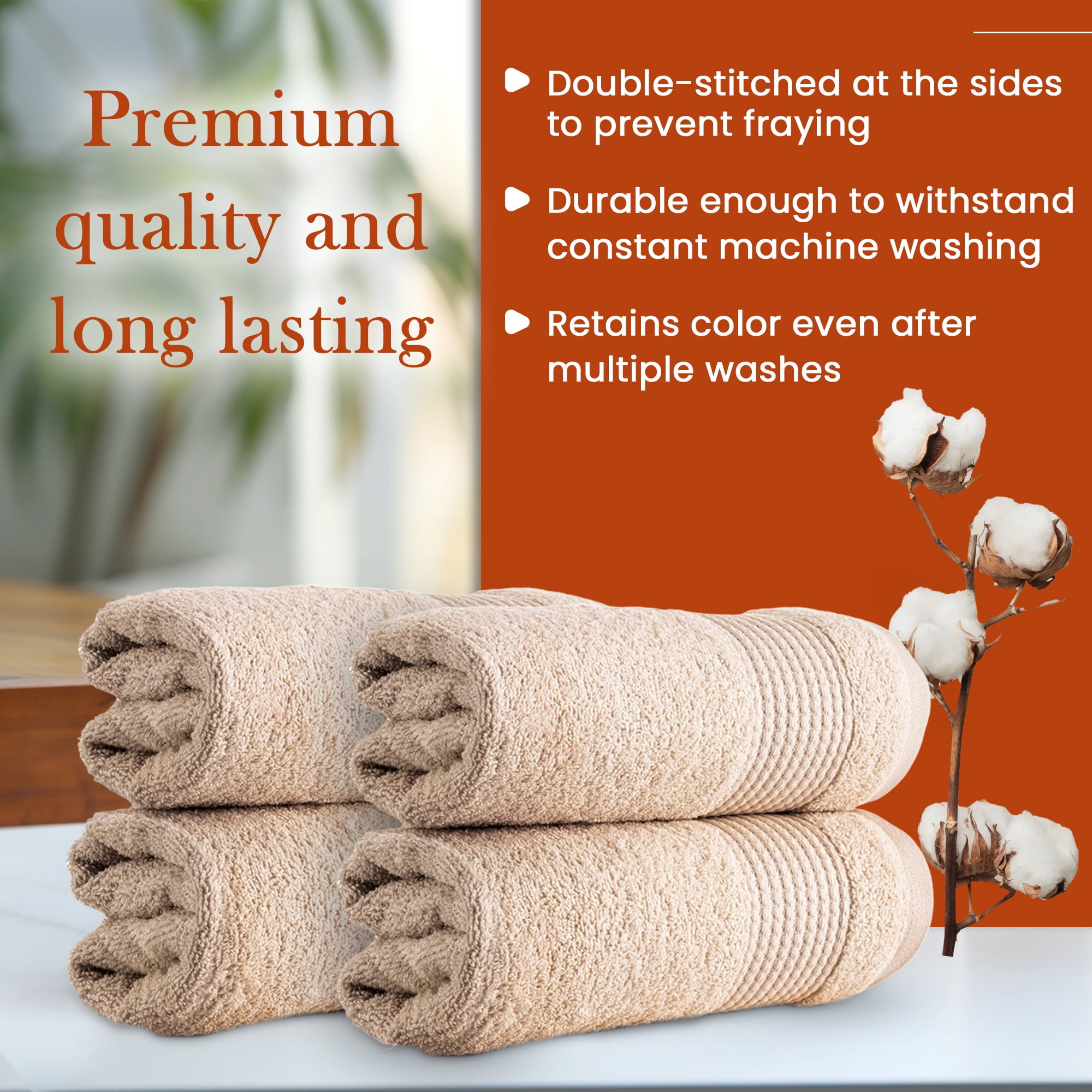 HALLEY Turkish Hand Towels Set - 4 Pack Bathroom Set, Ultra Soft, Machine Washable, Highly Absorbent, 100% Cotton - Luxury Spa Quality - Brown