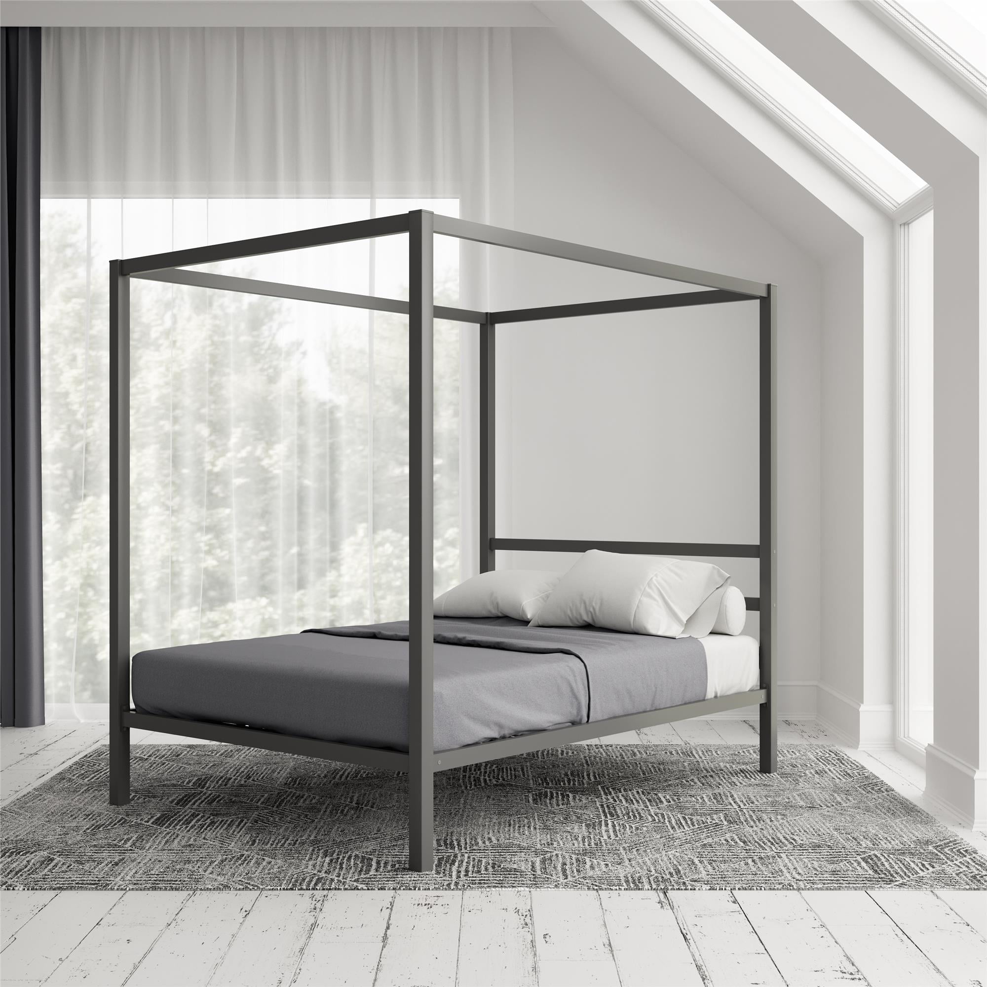 Bellamy Studios Modern Metal Canopy Bed, Silver Canopy Bed Frame