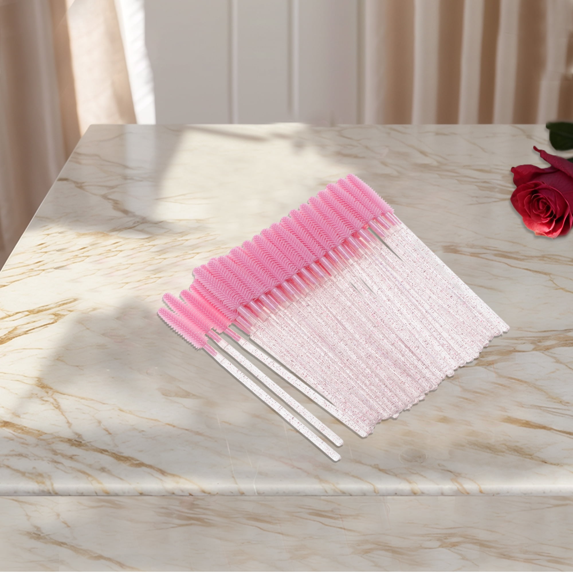 Unique Bargains 50 Pcs Portable Silicone Eyelash Brush for Bathroom Pink