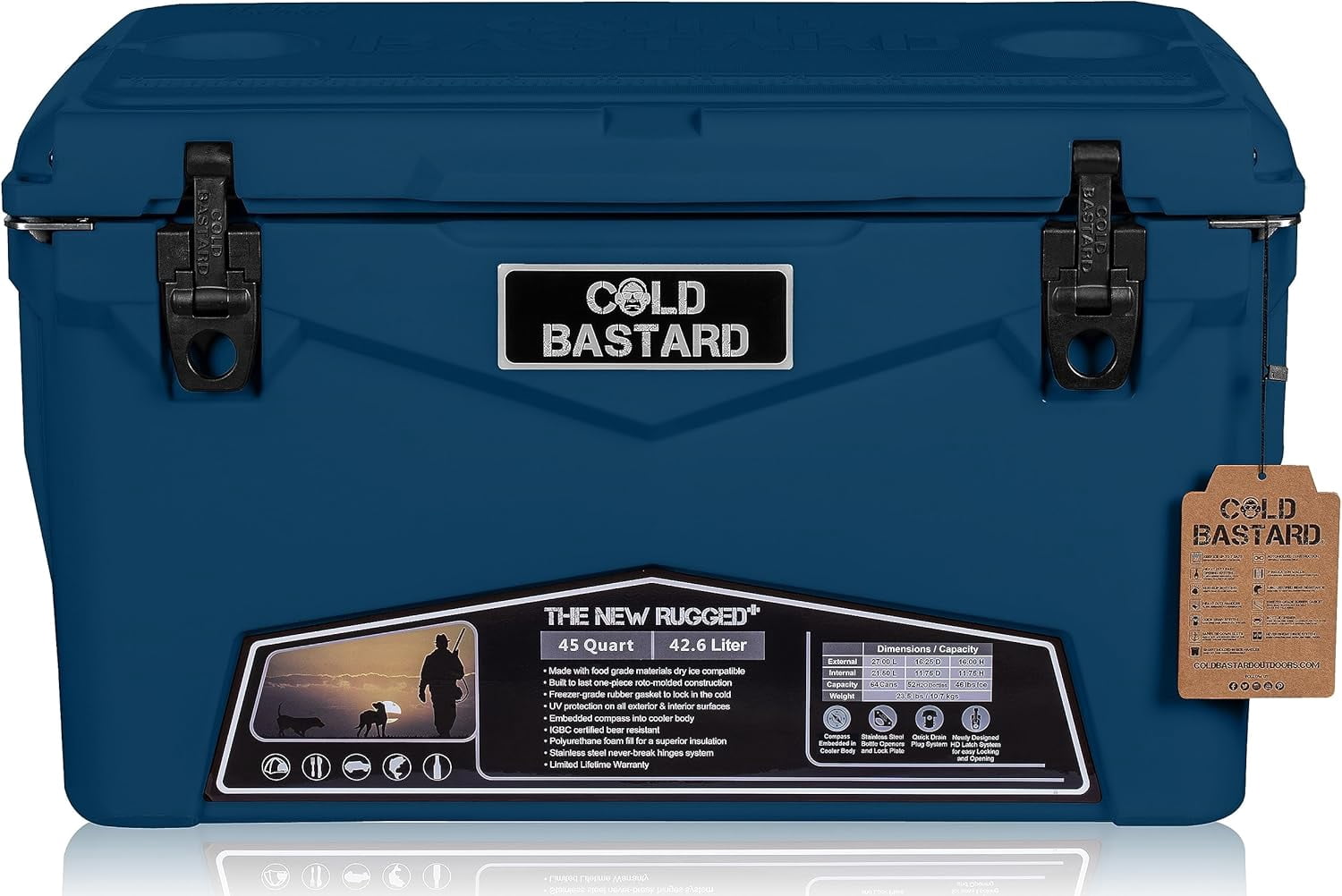 COLD BASTARD COOLERS 45QT Cold Bastard Rugged+ Navy Storm Best Premium Ice Chest Cooler Accessories Free S&H, CB45-NS