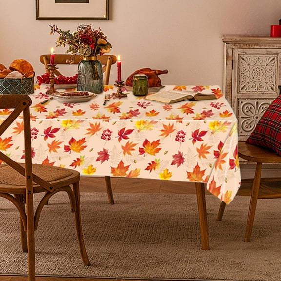 Thanksgiving Decorations Thanksgiving Tablecloth Vinyl Rectangular Table Cloth Maple Leaf Pattern Decor for Thanksgiving and Christmas, for Tables up to 60 x 84 Inch