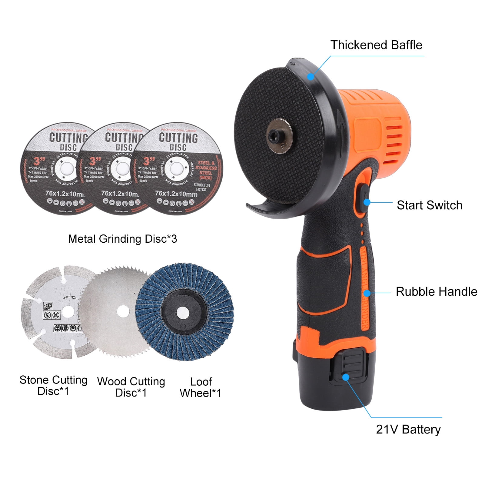 Mixfeer 12V Cordless Angle Grinder Kit, 19500rpm Mini Electric Angle Grinding Tool with 2pcs 1500mAh Batteries and case for Cutting, Polishing, Grinding, Rust Removal