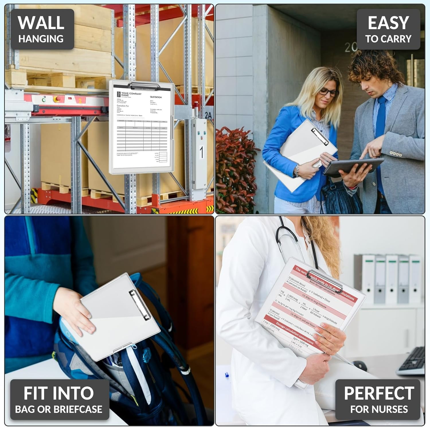 NOGIS Clipboard with Storage,Clear Visible Clip Boards 8.5x11,with 2 Storage Case, Side Opening Nursing High Capacity Clipboard Folder,Office Supplie (White)