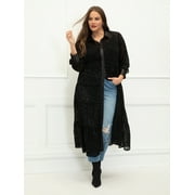 ELOQUII Elements Plus Size Sheer Button-Down Tiered Dress