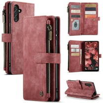 for Samsung Galaxy A56 5G Case Wallet for Women and Men, Samsung Galaxy A56 5G Case, PU Leather Magnetic Flip Strap Wristlet Zipper Card Holder Wallet Business Phone Cover for Galaxy A56 5G, Red