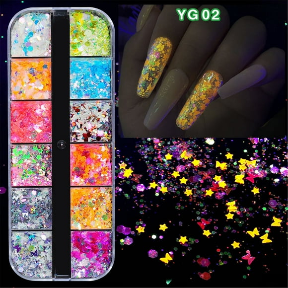EGNMCR Press on Nails Nail Art Luminous Sequins Long Strip Boxed Ultra Thin Sequins Luminous Sequins Roller hook