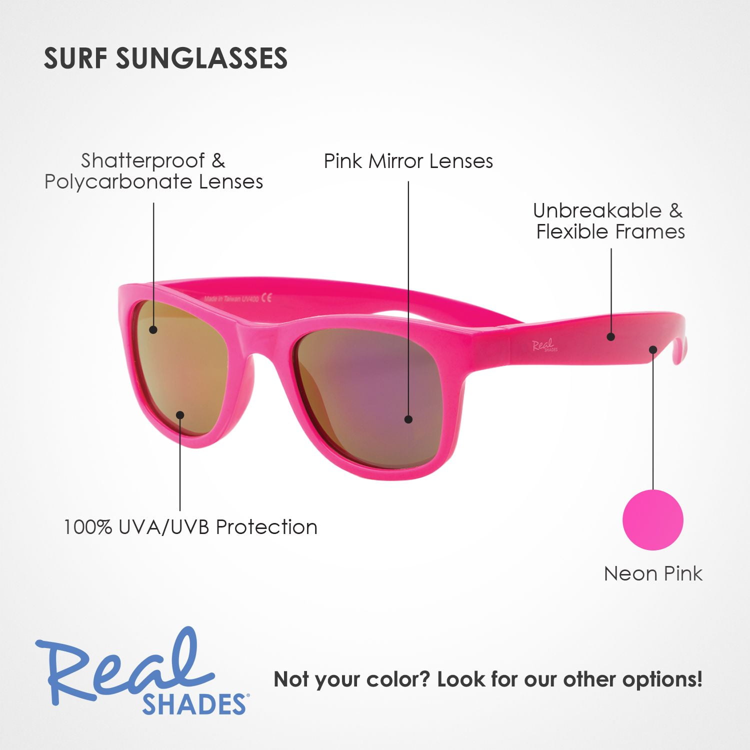 Real Shades Kids Surf Unbreakable UV Protection Iconic Sunglasses, Berry  Gloss, Baby Age 0+ 