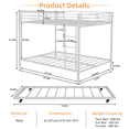 thumbnail image 4 of Tcbosik Bunk Bed with Trundle, Queen Over Queen Size Bed Frame with Guardrail and Ladder for Adults, Heavy Duty Metal Slats Support, No Box Spring Needed, White, 4 of 8