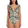 thumbnail image 2 of Yiaed Palm Trees and Tropical Print Women's Ruffled One Piece Swimsuit V Neck Swimwear Slimming Monokini for Woman-Large, 2 of 8