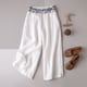 thumbnail image 1 of Pantalones de algodón y lino de estilo chino Pantalones de pierna ancha Pantalones de algodón y lino de pierna recta Nuevo estilo chino Bordado artístico Ropa de té zen Pantalones de mujer, 1 of 5