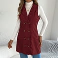 thumbnail image 2 of hotojiny Long Vest for Women Corduroy Sleeveless Double Breasted Blazer Trendy Lapel Business Fall Jackets Cardigan Outerwear, 2 of 7