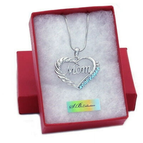 Love Mother's Day Valentines Day Aqua Heart Necklace Jewelry Gift for MOM Wife