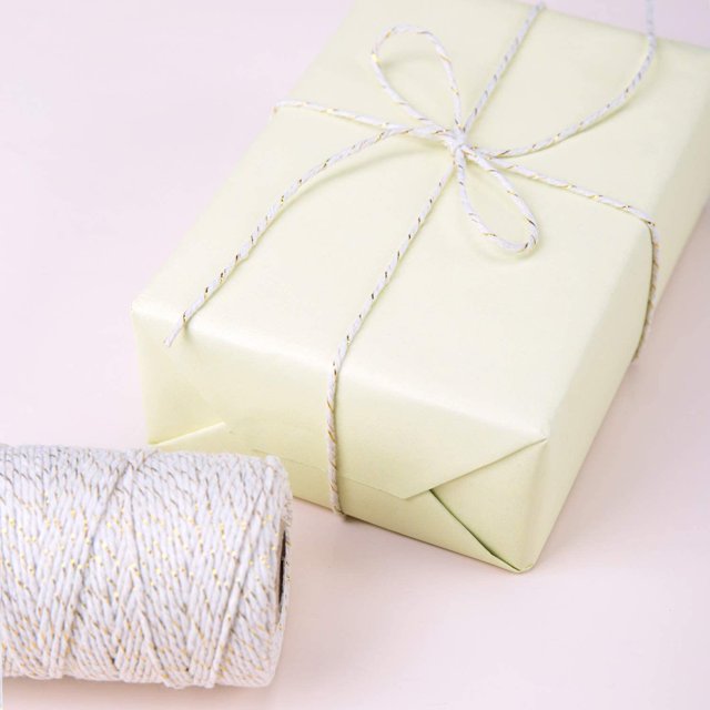 Cuerda de hilo de algodón de yute para manualidades - 200 m de hilo de algodón para envolver regalos, envolver arte, decoración de jardín (oro, plata, 2 rollos en total) ZefeiWu 8390611531669