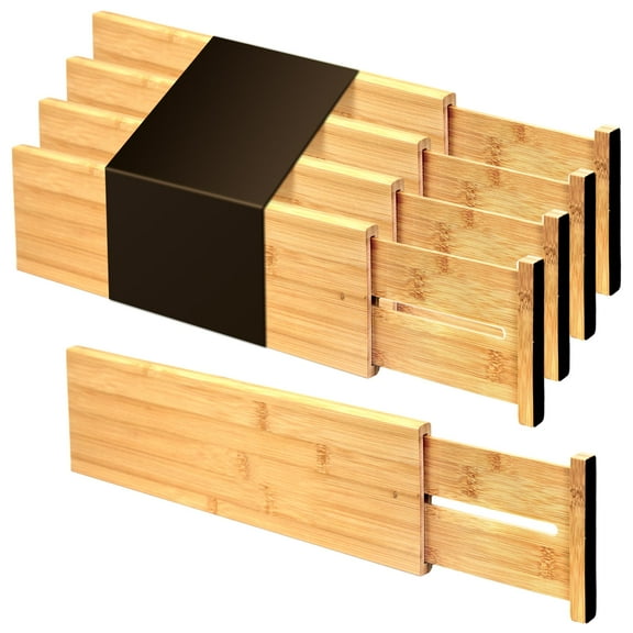 Utoplike 4" High Bamboo Drawer Divider, Ajustbale Drawer Organizer Kitchen, Closet Vanity Expandable Drawer Separator for Clothes (4pcs)