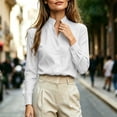 thumbnail image 5 of Lenpel Womens Long Sleeve Tops Business Casual Work Blouses Stand Collared Shirts Lightweight Fall Clothes, 5 of 7