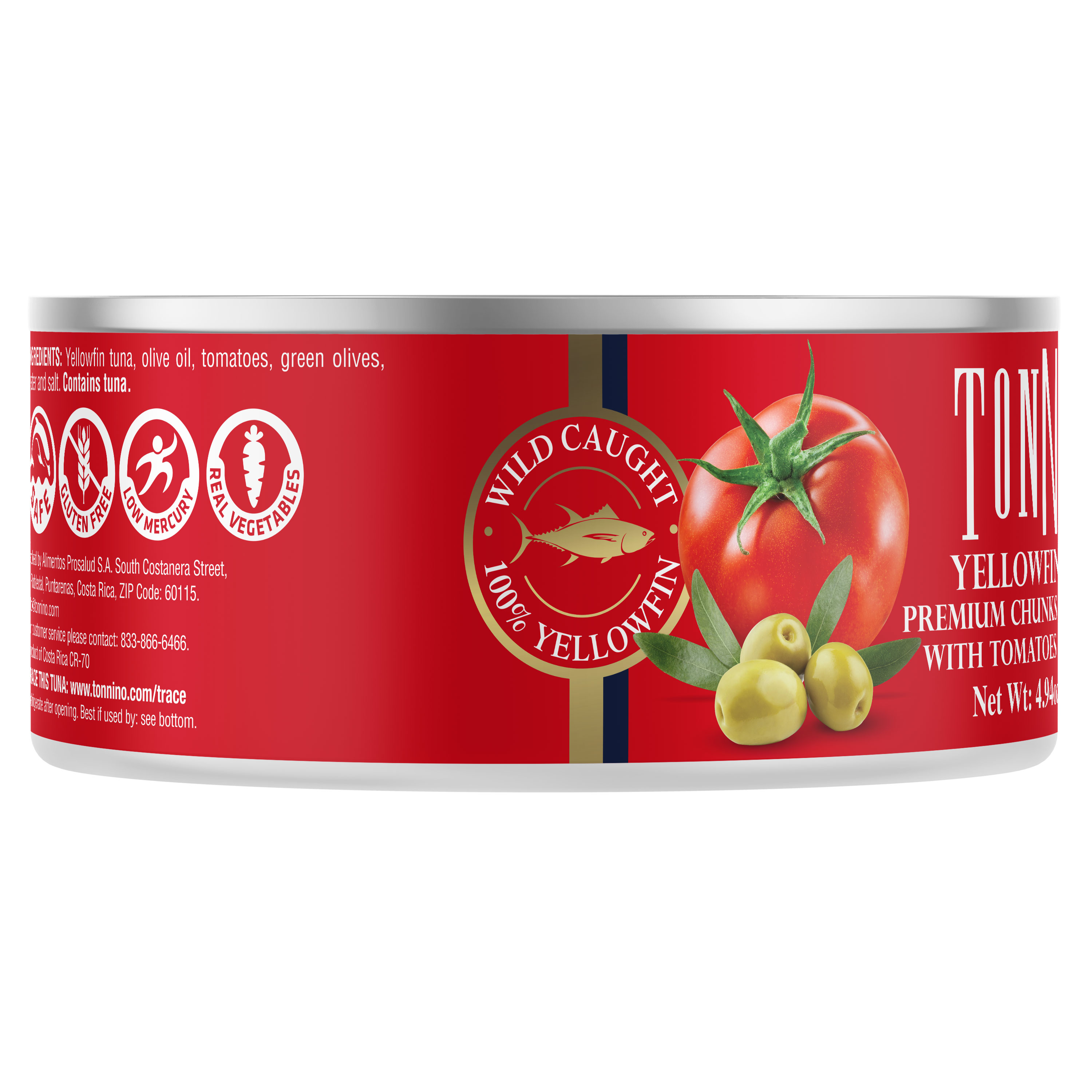 (4 pack) Tonnino Premium Yellowfin Tuna chunks with tomatoe and olives, 4.94 oz, Can, Wild Caught