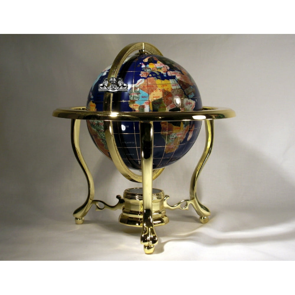 Unique Art 10Inch Tall Table Top Blue Ocean Gemstone World Globe with