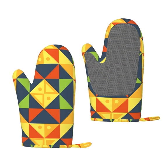 ZNDUO Kitchen Oven Gloves, Durable Heat Resistant Oven Gloves with Quilted Liner Non-Slip Textured Grip Perfect for BBQ, Baking, Cooking and Grilling, Square Triangle Geometry