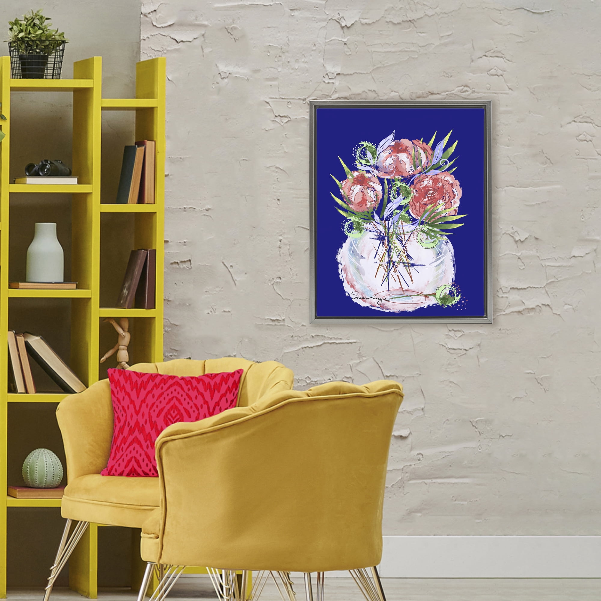 Stupell Industries Florals In Milk Glass Gray Framed Floater Canvas Wall Art, design by Susan Lugar