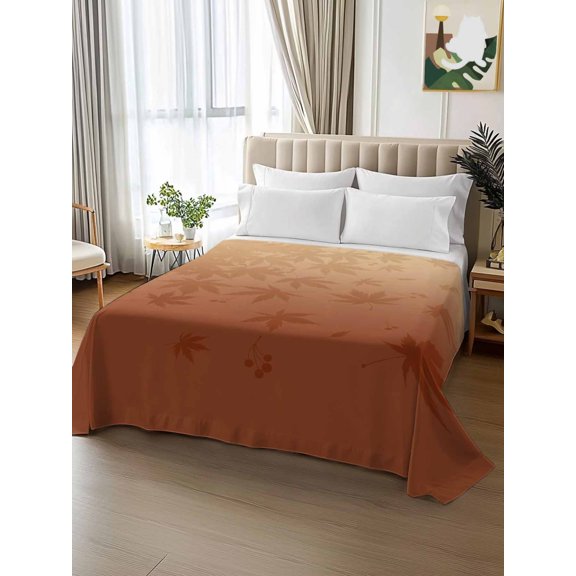 King Size Flat Sheet Only,Thanksgiving Maple Leaves Silhouette Soft Top Bed Sheets Breathable Bedding Sheet Fallen Leaf Orange Ombre Microfiber Hotel Luxury Top Sheets