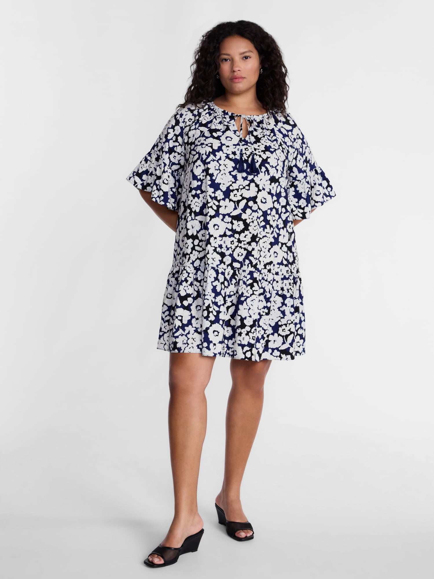 Terra and Sky Women's Split Neck Dress, Sizes 0X-5X