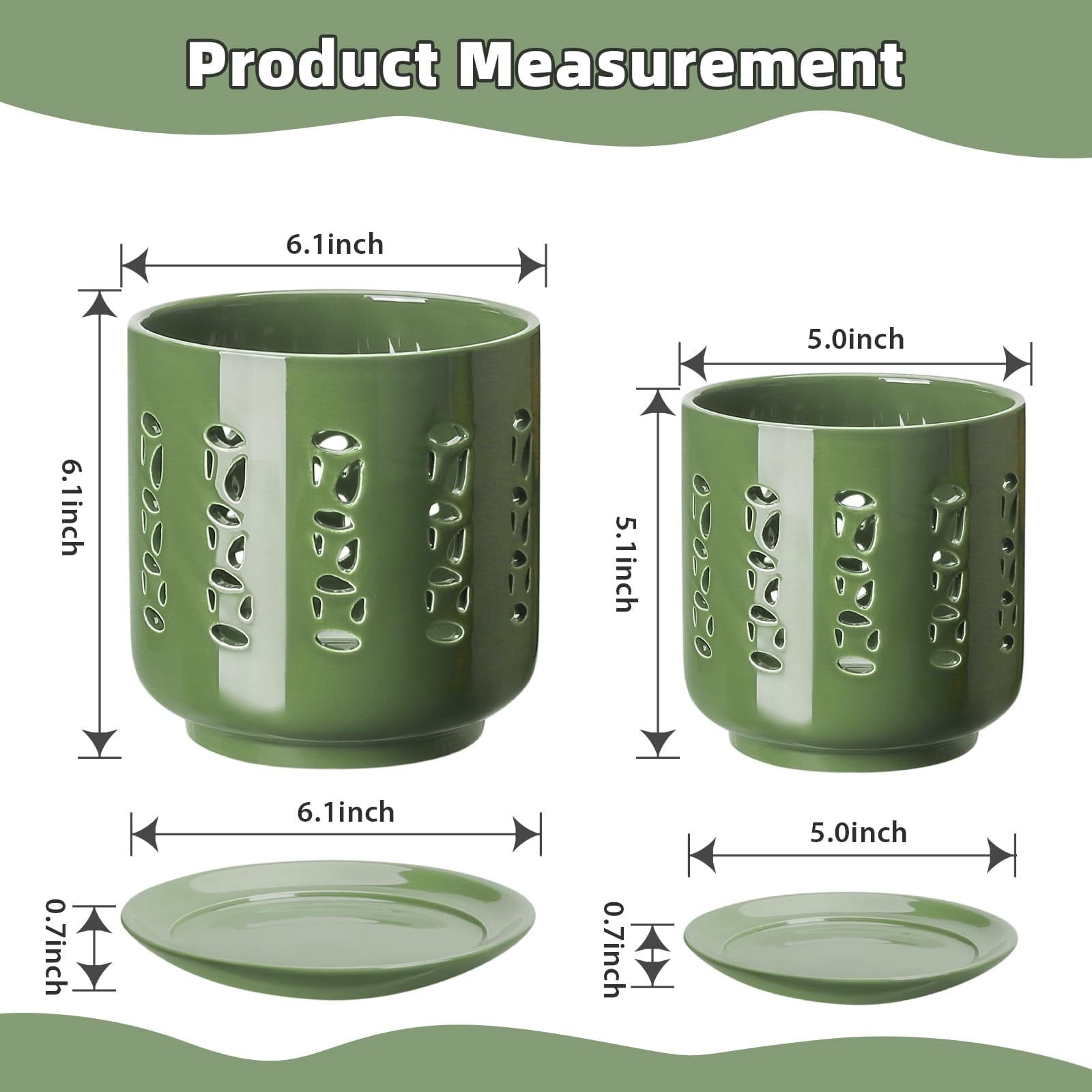 Orchid Pots with Holes, 5+6 Inch Ceramic Orchid Pot, Enhance Good Ventilation and Drainage, Flower Pots for Indoor/Outdoor Plants 2 Pack - Forest Green