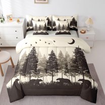 Castle Fairy Safari Bears Twin Bedding Sets 7-Piece for Boys Girls,Black Brown Bedding Comforter Set Microfiber,Jungle Woodland Animal Breathable Sheet Sets,Super Cozy Room Decor,Reversible