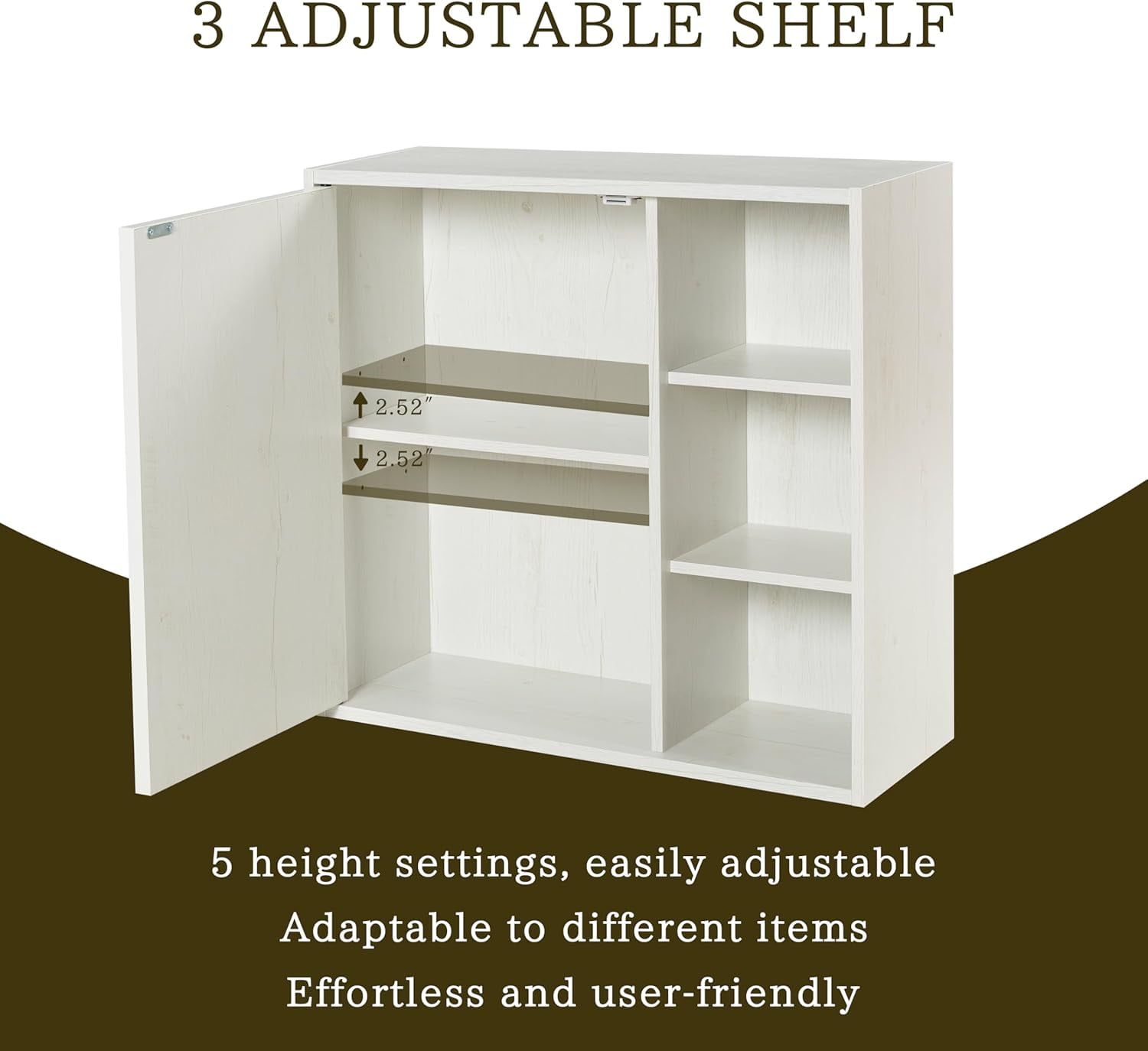 ANHDAH Bathroom Wall Storage Cabinet with Door and Adjustable Shelf, Over the Toilet Storage Cabinet for Kitchen, Laundry, White