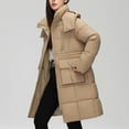 thumbnail image 5 of Kmdttou Womens Winter Coats Puffer Jacket Womens Long Sleeved Solid Color With Pocket Lapel Cotton Jacket, 5 of 9