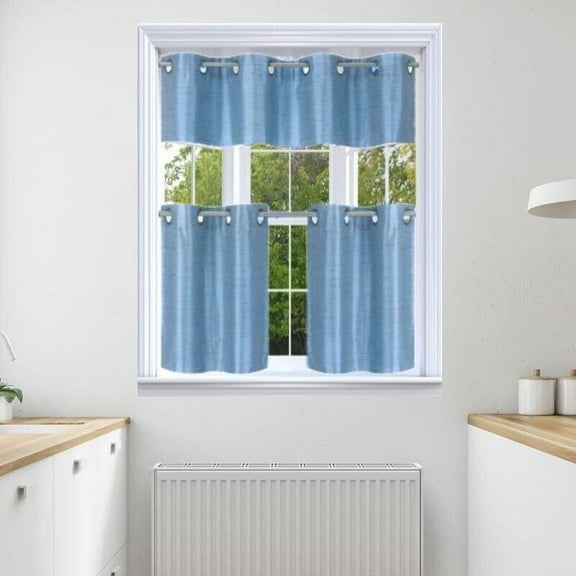 LIGHT BLUE K7 3PC SET KITCHEN WINDOW CURTAIN BLACKOUT FOR SMALL /SHORT WINDOW FOR ANY SEASON 24" LONG