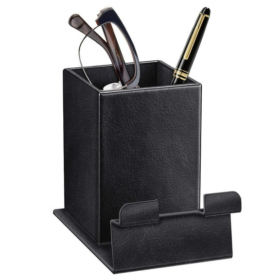 Fintie Vegan Leather Phone Stand Desktop Organizer, Eyeglasses Holder with Magnetic Base, Black