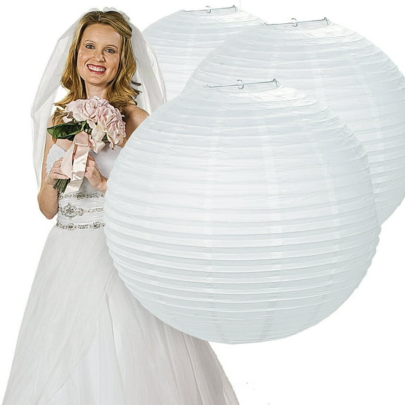 Fun Express 30" Bulk 6 Pieces Jumbo Classic White Hanging Round Paper Party Lanterns