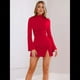 thumbnail image 5 of Vestido de Mujer con Mangas Largas Cruzadas, Volantes, Dobladillo Ajustado, Abertura, Cuello Medio Alto, Falda Corta, Cintura Ajustada. Rojo XL, 5 of 9