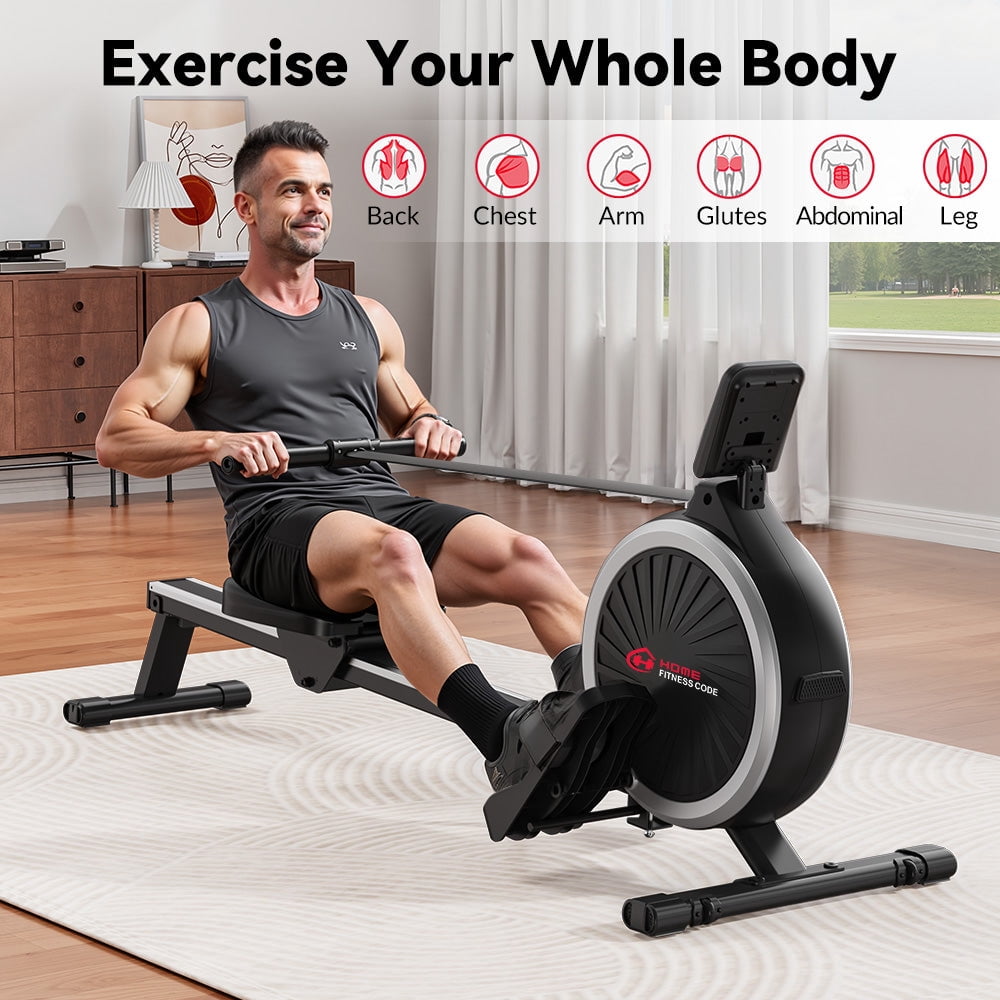 Magnetic Rowing Machine for Home Workout, 16 Level Adjustable Resistance with LCD Monitor 330 lbs Weight Capacity