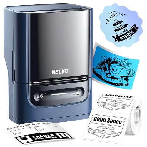 Impresora de etiquetas Nelko con cinta, impresora de etiquetas Bluetooth PM220, impresora térmica portátil de 2 pulgadas para pequeñas empresas, ideal para direcciones, logotipos y ropa. Crea pegatina