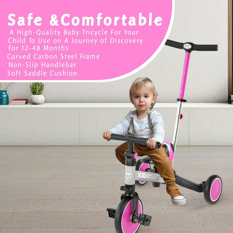 XJD 7 in 1 Toddler Bike with Push Handle for 1 Year to 4 Years Old Kids Toddler Tricycle Kids Trikes Tricycle Gift Toys for Boy Girl Balance Training Removable Pedals