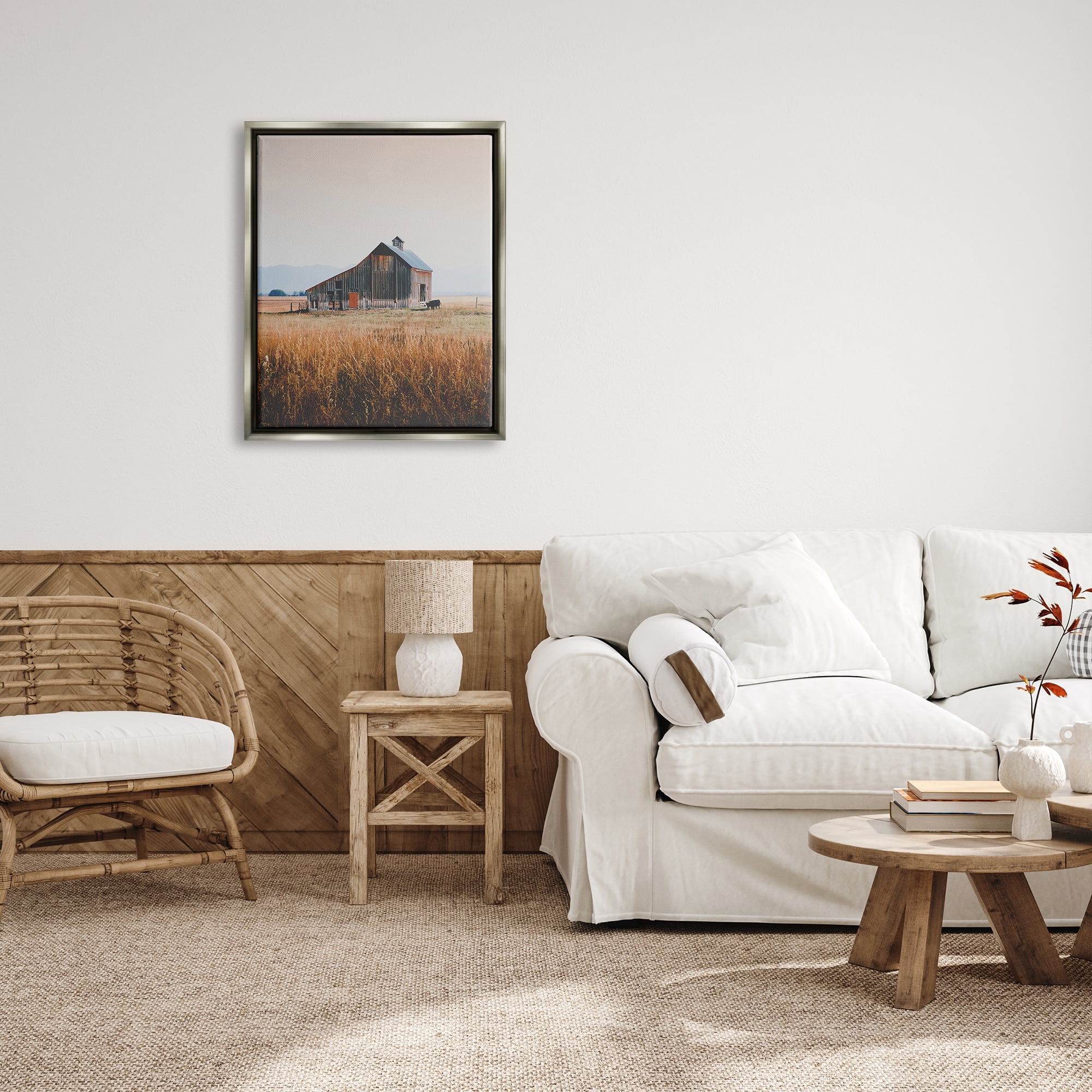 Stupell Industries Rural Barn Landscape Nature Photography Gray Floater Framed Art Print Wall Art, 25 x 31