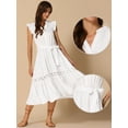 thumbnail image 2 of DARING DIVA V Neck Cap Sleeve A Line Summer Midi Dress L Cream White, 2 of 6