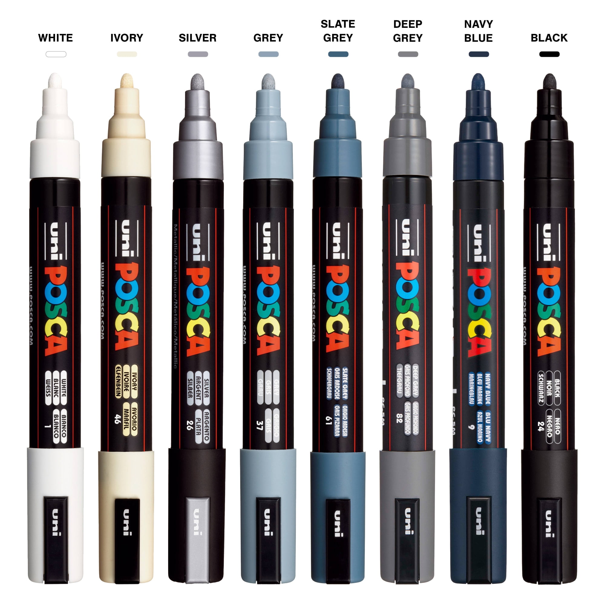Uni POSCA PC-5M Monotone Water-Based Paint Markers, Reversible Medium Tip (1.8-2.5mm), Monotone Ink Colors, 8 Count