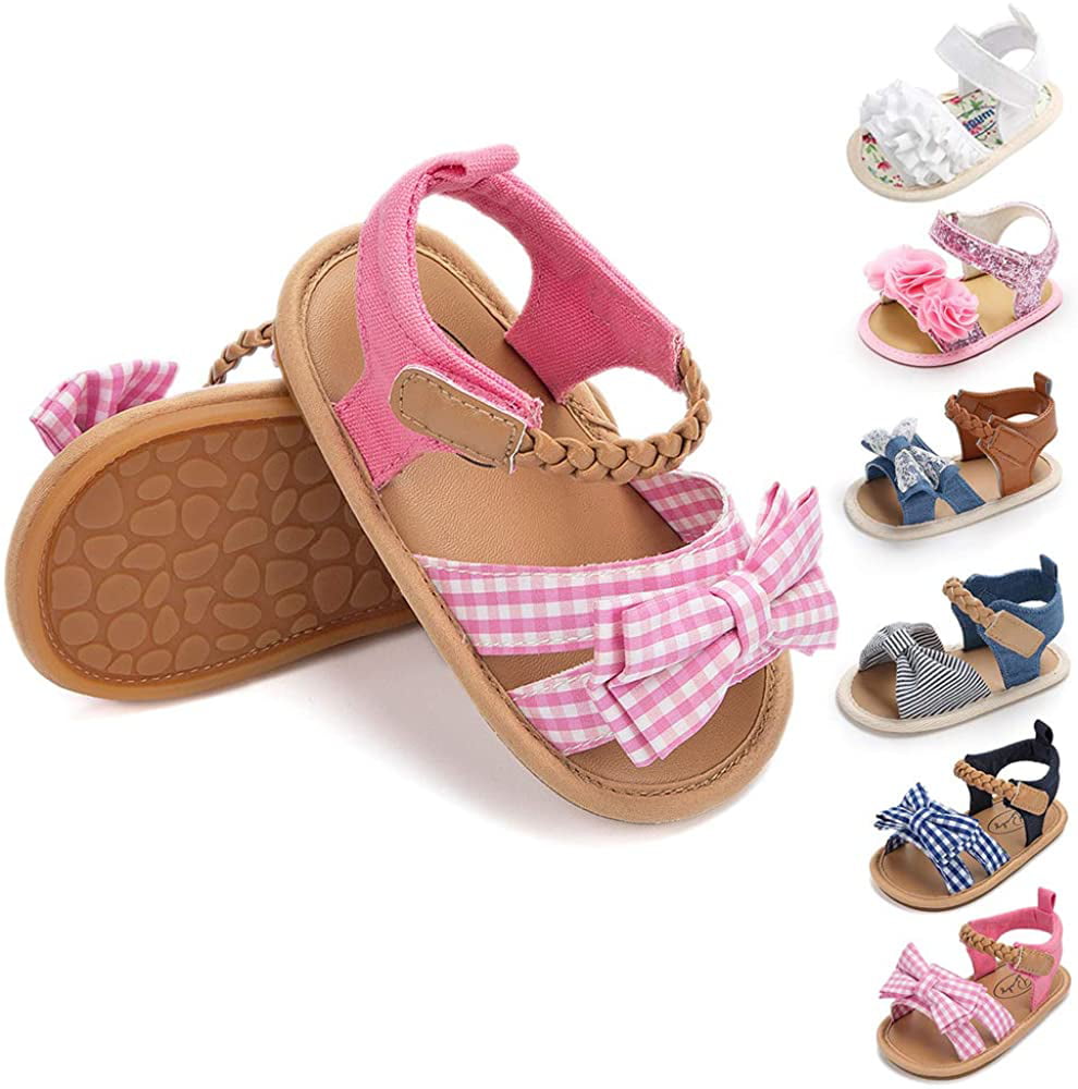 Miamooi Infant Baby Girls Boys Sandals Summer Bowknot Crib Shoes Toddler Pu Leather Flower Soft Rubber Sole Dress Flats First Walker Shoes 