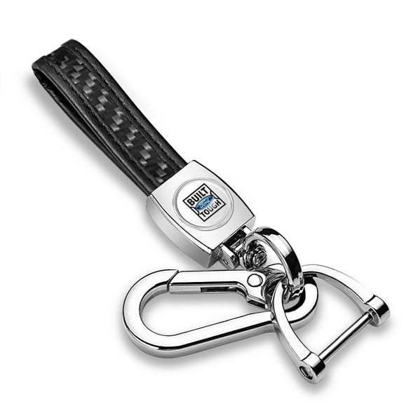 Ford Built-Ford-Tough in White Real Carbon Fiber Strap Chrome Hook Key Chain