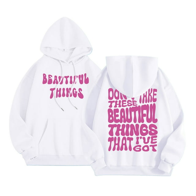Aocisk Chandail à Capuche Décontracté pour Femmes avec Imprimé Lettre, Mode Chandail à Manches Longues Doux pour Usage Quotidien Blanc G